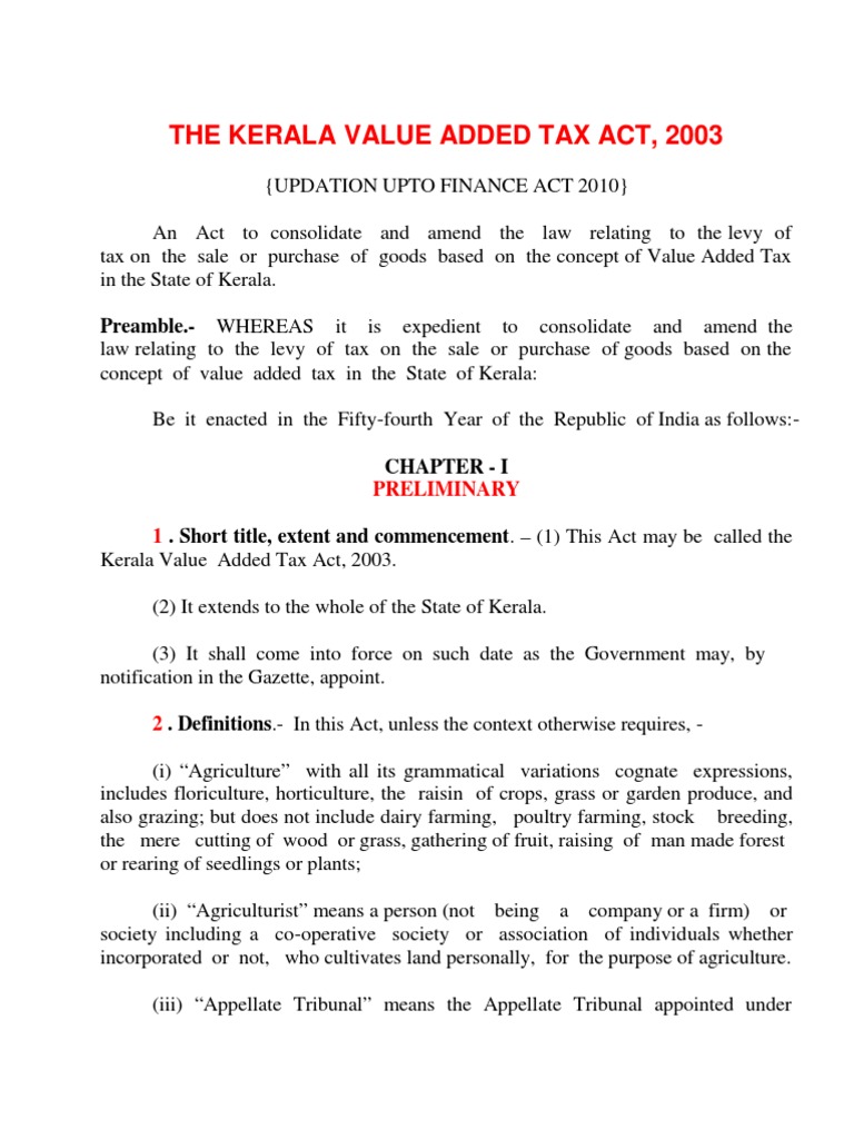 Kerala Value Added Tax Act PDF Tribunal Sales Taxes In The United