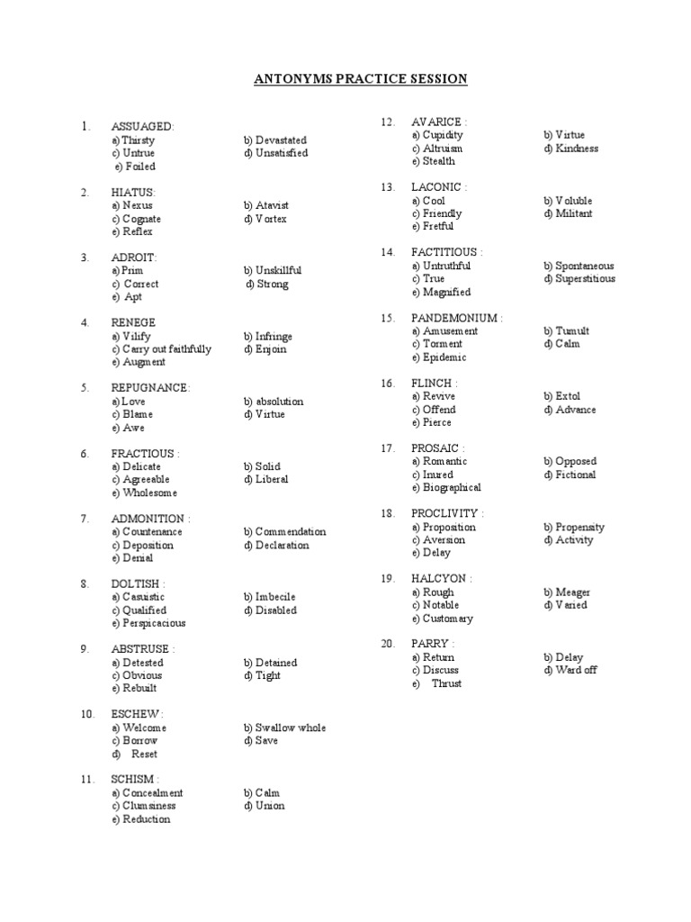 300 Antonyms Questions | PDF