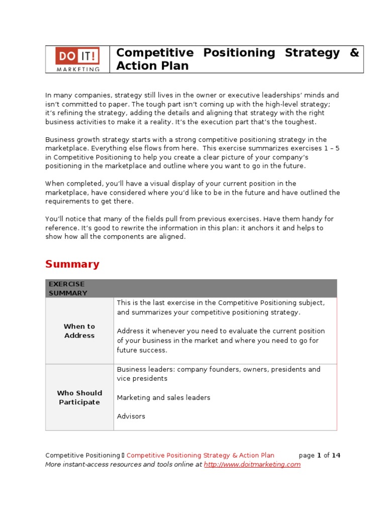6 Competitive Positioning Strategy & Action Plan | PDF | Business