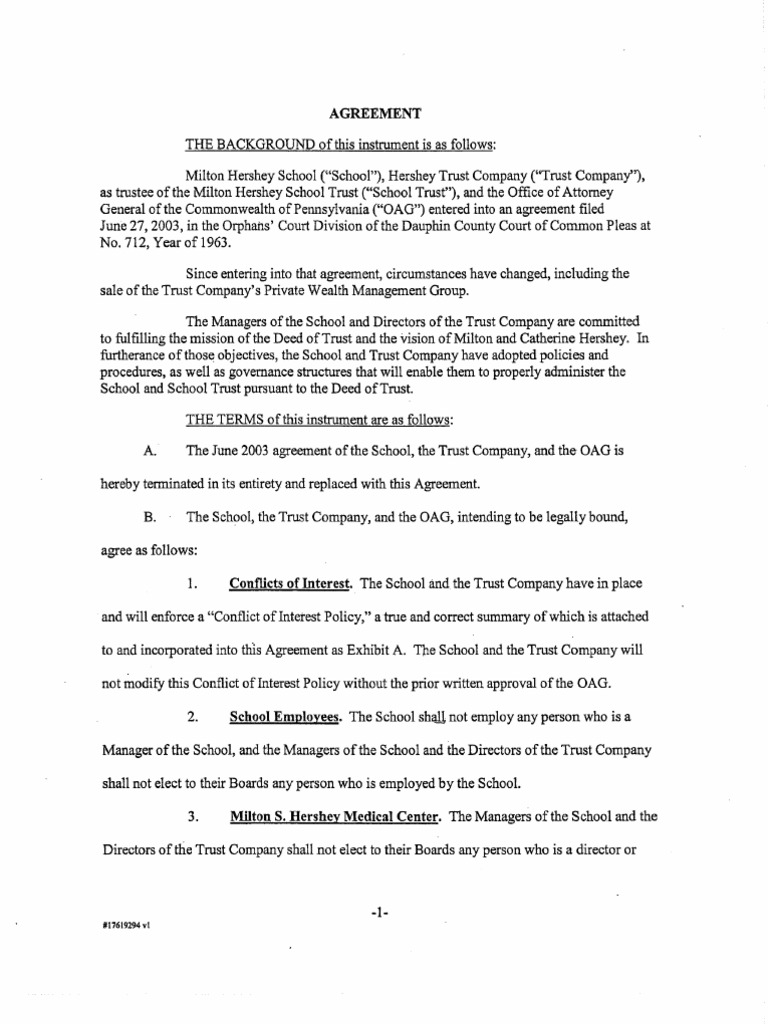 Hershey Trust Agreement May 8, 2013 PDF