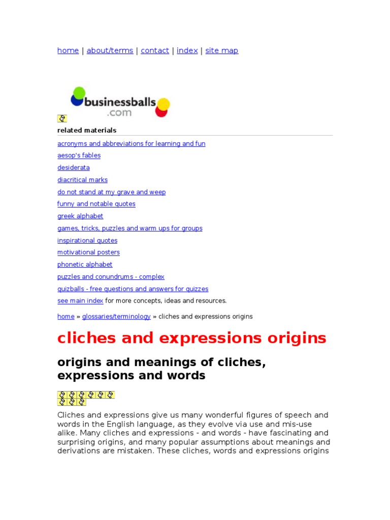 Origins And Meanings Of Cliches Expressions And Wordse