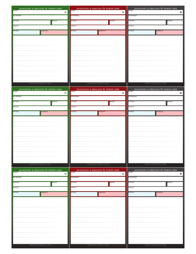 D&amp;D Power Card Templates | PDF | Role Playing Games | Video Games