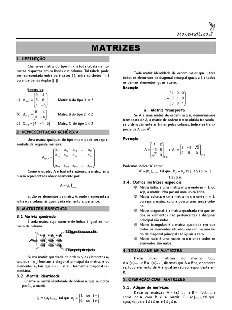 Matrizes: Definição, Representação e Operações Básicas | PDF | Matriz ...