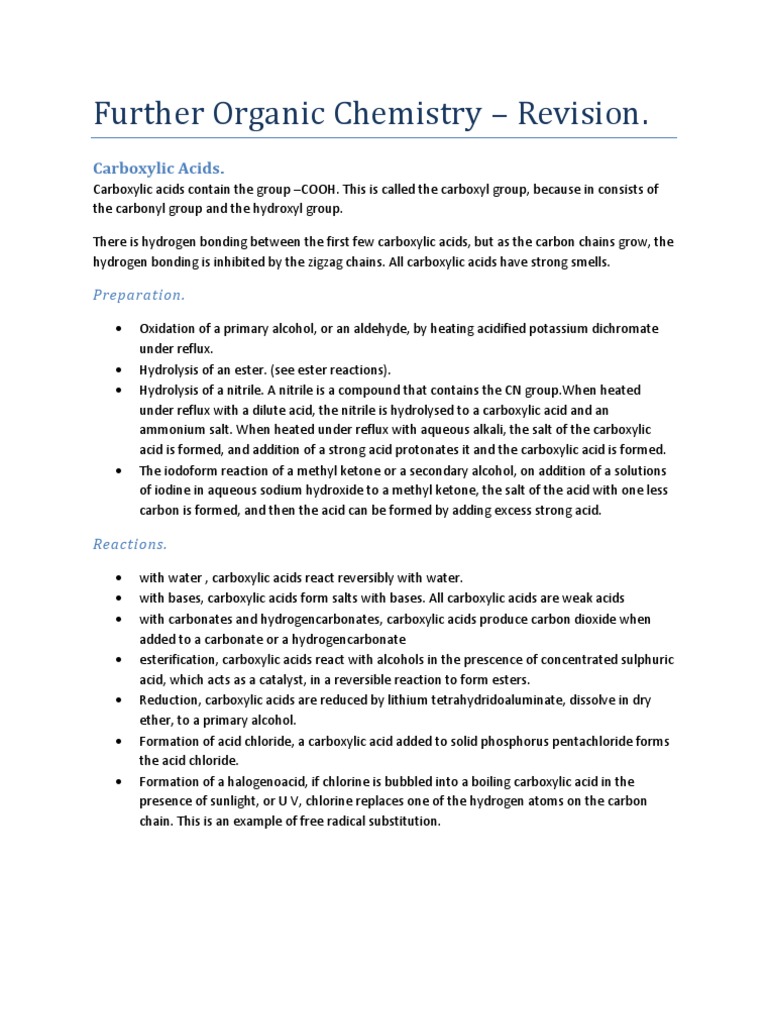 Further Organic Chemistry | PDF | Carboxylic Acid | Ester