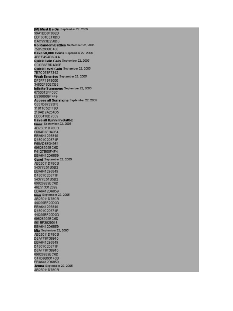 Golden Sun GBA Cheat Codes Guide PDF Video Game Design