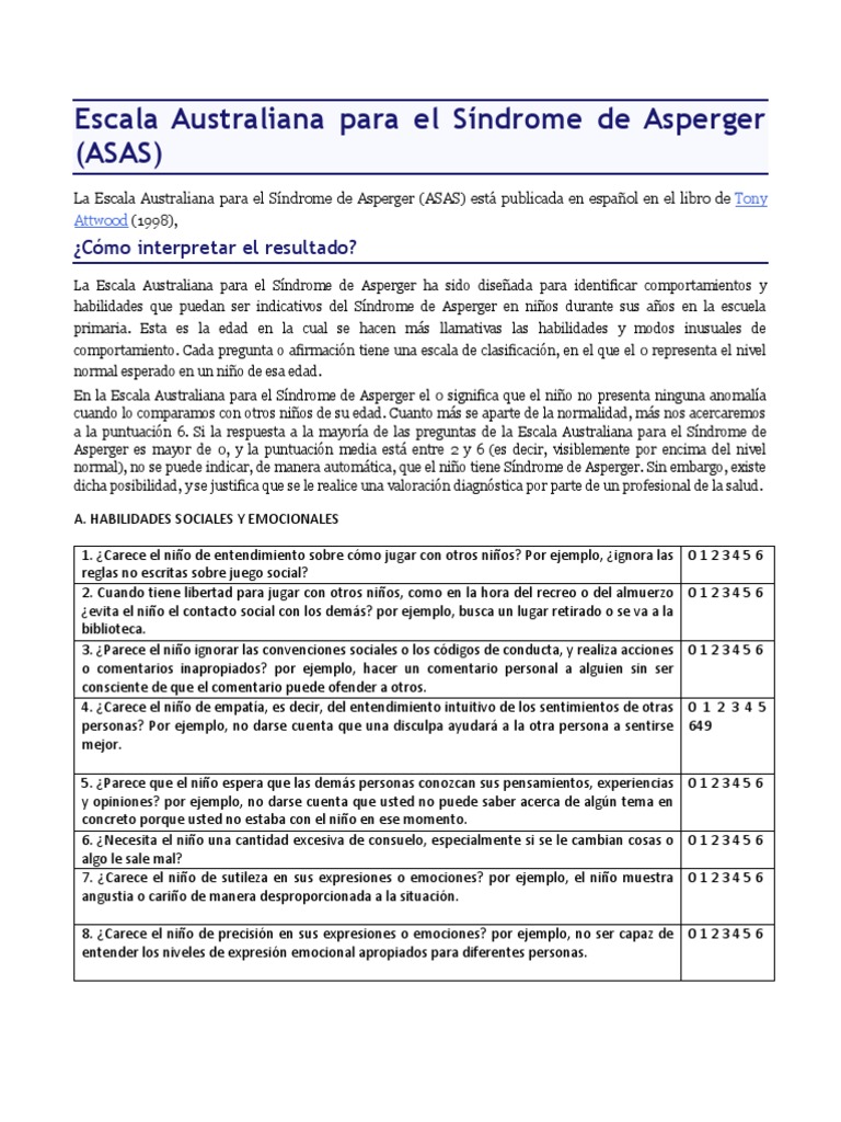 Escala Australiana del Síndrome de Asperger | PDF | Síndrome de ...