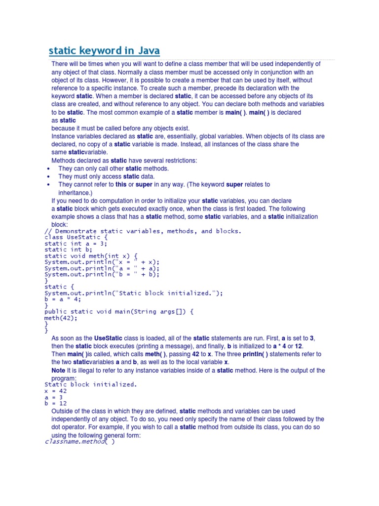 Static Keyword in Java | Download Free PDF | Inheritance (Object ...