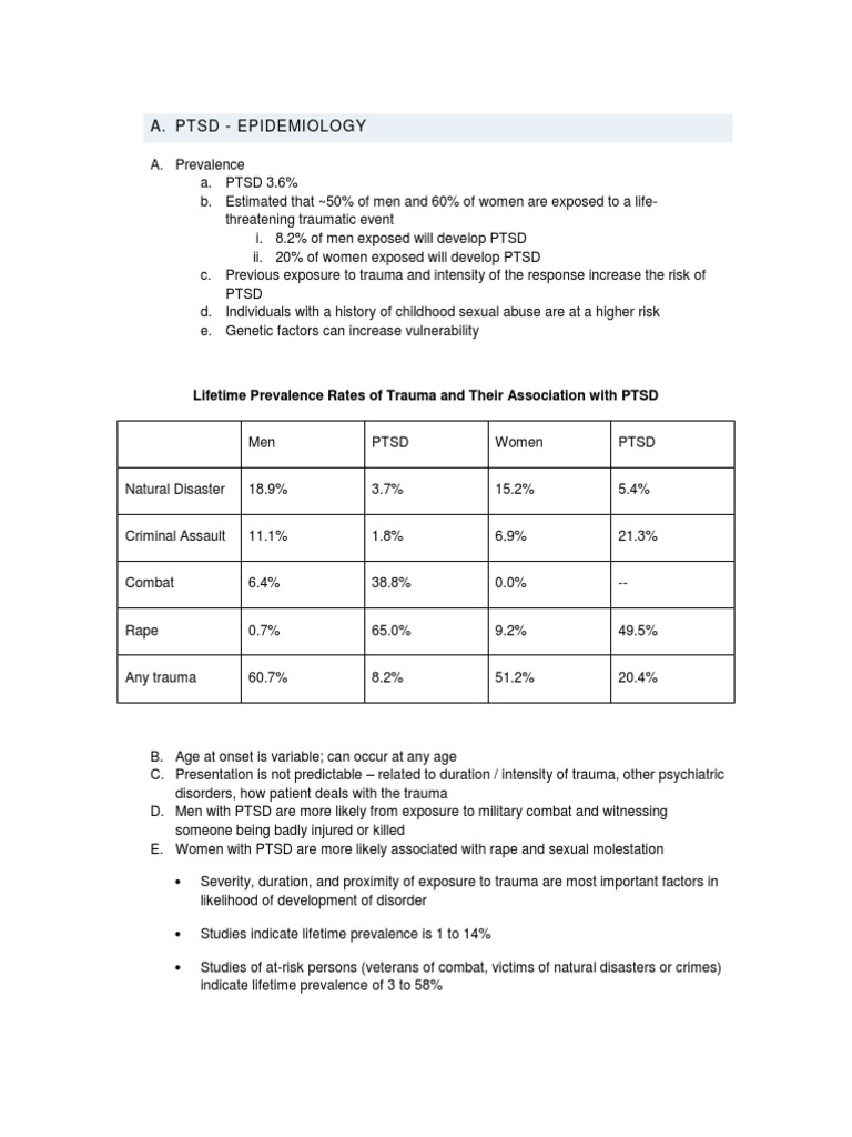 A. PTSD - Epidemiology: Lifetime Prevalence Rates of Trauma and Their ...