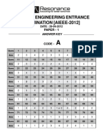 Aieee Paper 1 Key (Answer Key) 2012 Code A