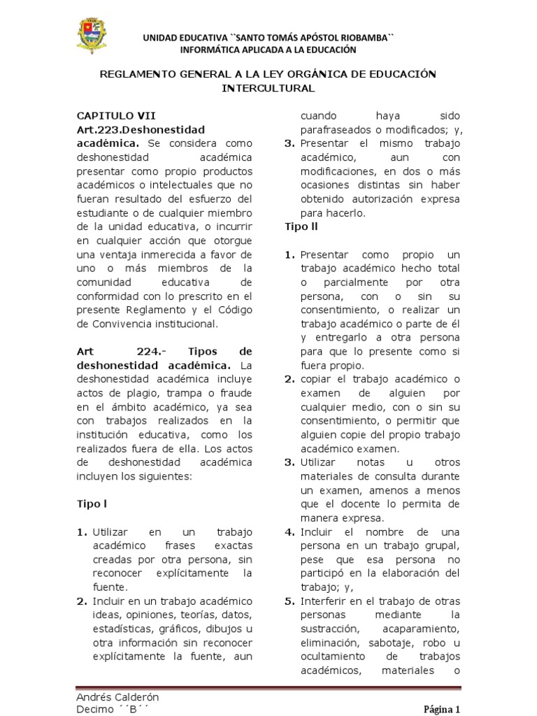 Reglamento General A La Ley Orgánica de Educación Intercultural | PDF ...