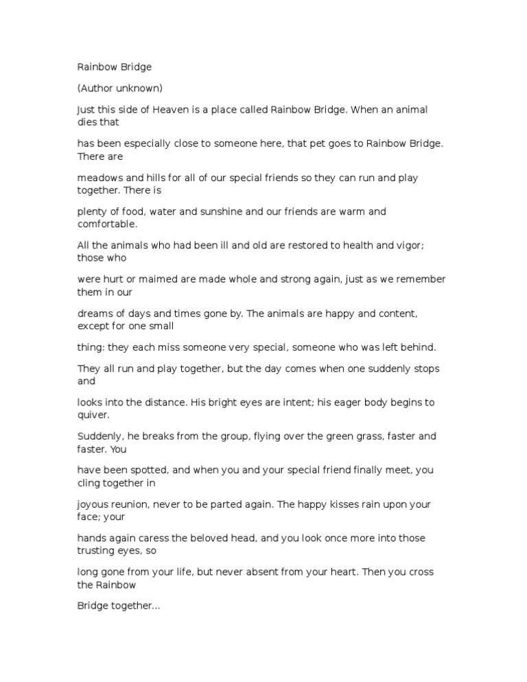Rainbow Bridge | PDF for Free Printable Rainbow Bridge Poem Printable