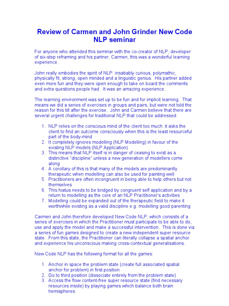 New Code Nlp Neuro Linguistic Programming Mind