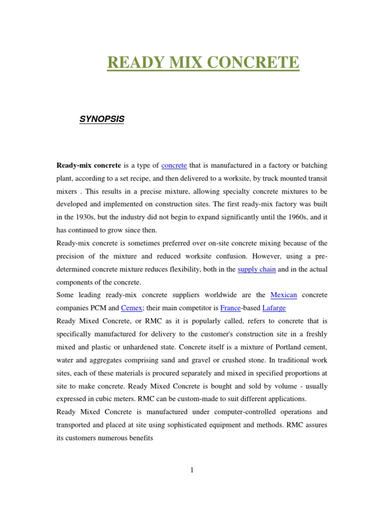 Overview of Ready Mix Concrete | PDF | Concrete | Construction Aggregate