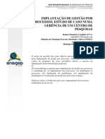 Implantação de Gestão Por Processos - Estudo de Caso Numa Gerência de Um Centro de Pesquisas