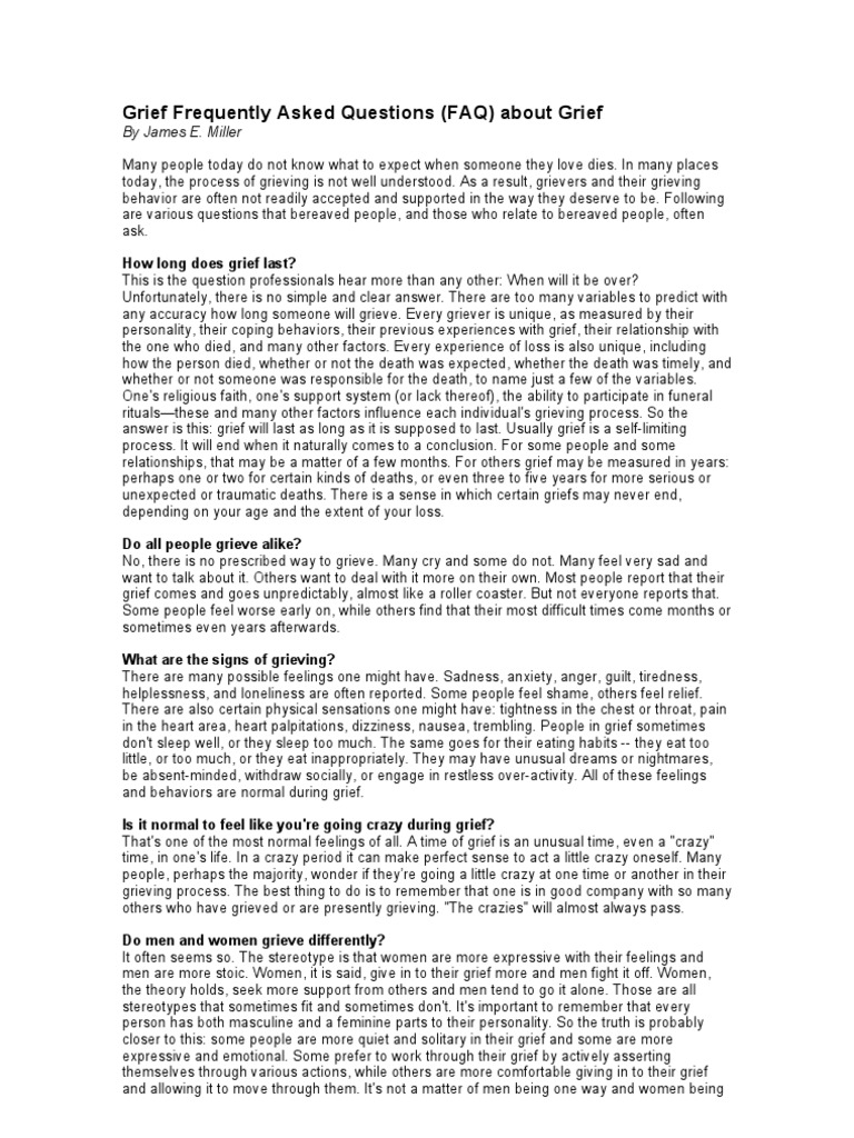 Grief Frequently Asked Questions | PDF | Grief | Psychological Concepts