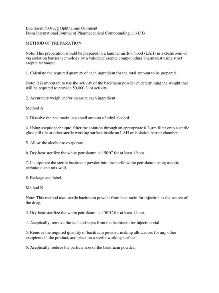 Bacitracin 500 PDF Topical Medication Sterilization (Microbiology)