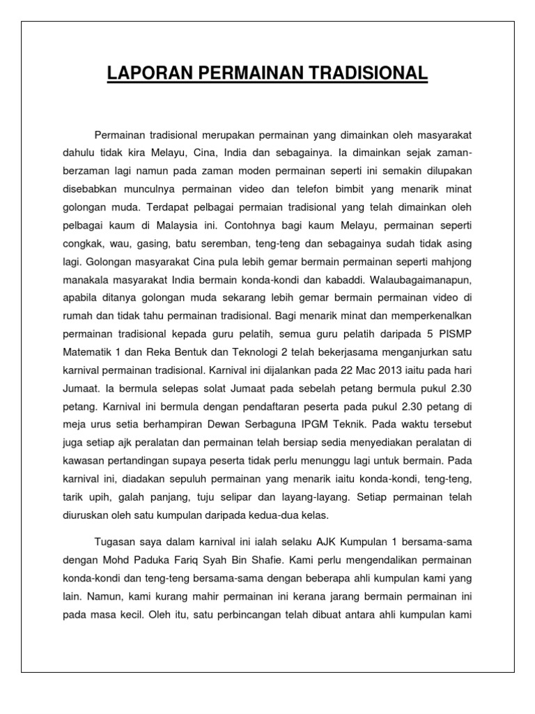Laporan Permainan Tradisional Pdf
