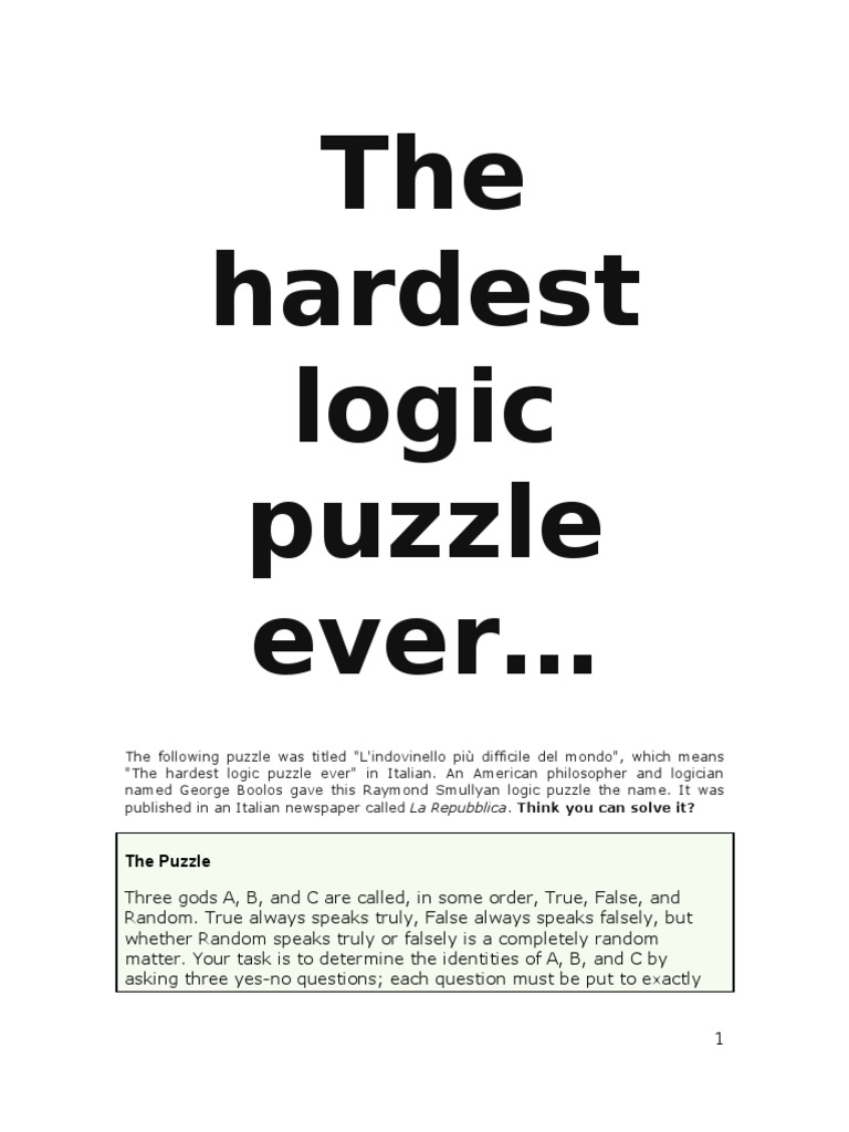 27445998 the Hardest Logic Puzzle Ever Philosophical Theories Cognition