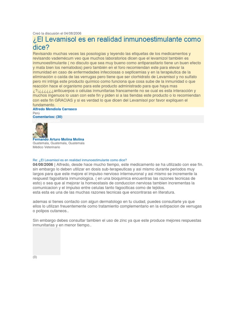 Levamisol: Inmunoestimulante y Usos | PDF | Inmunoterapia | Sistema inmune