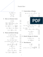 Formula Sheet: 4 Newton's Laws 7 Conservation of Energy