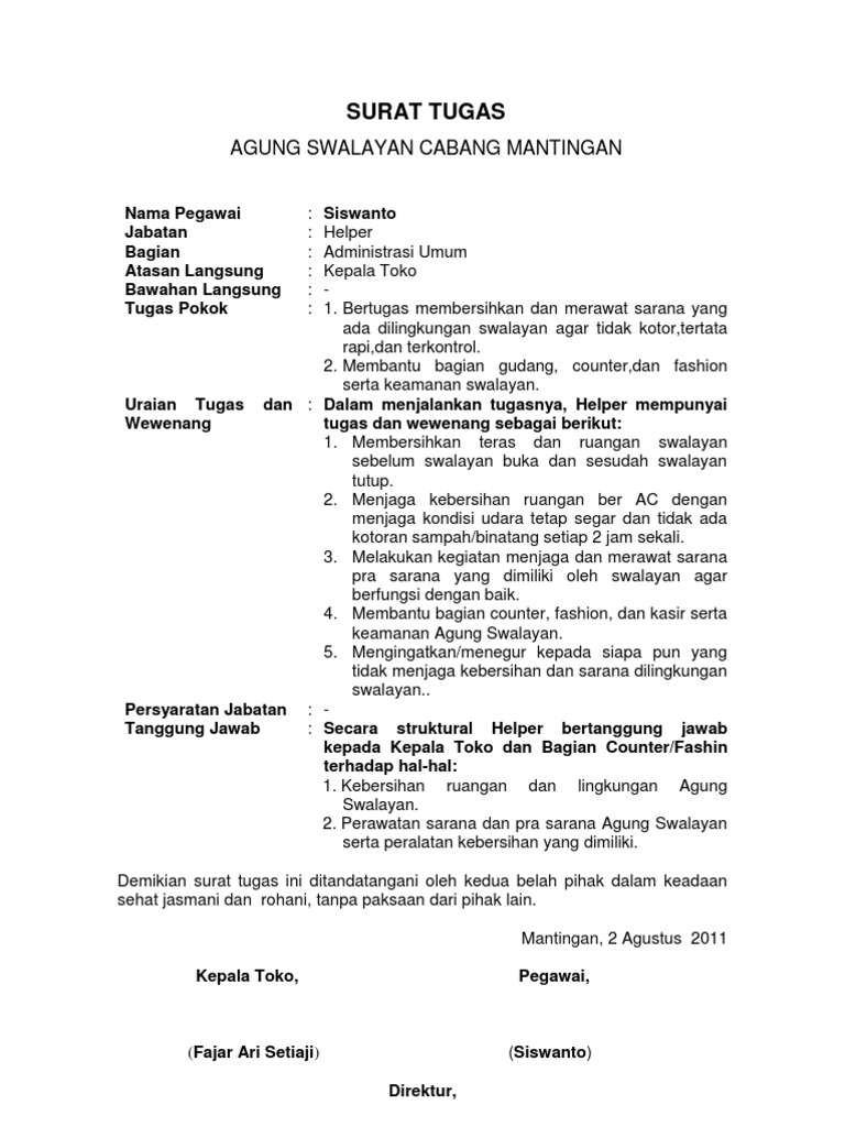 Surat Tugas Security Helper 