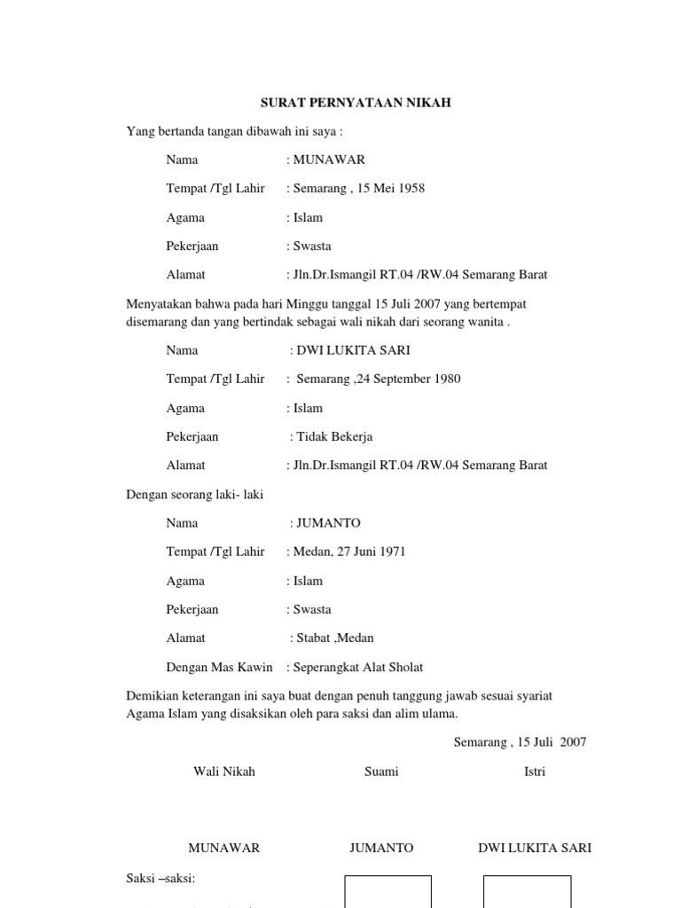Contoh Surat Nikah Audit Kinerja