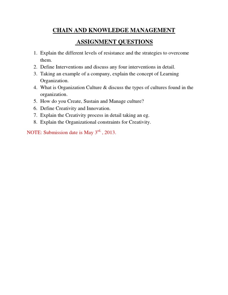 Chain and Knowledge Management Assignment | PDF | Self-Improvement