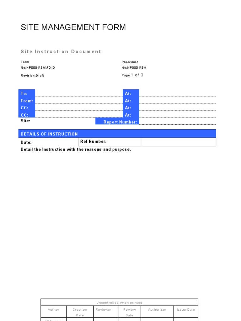 Site Management Form | PDF | Finance & Money Management