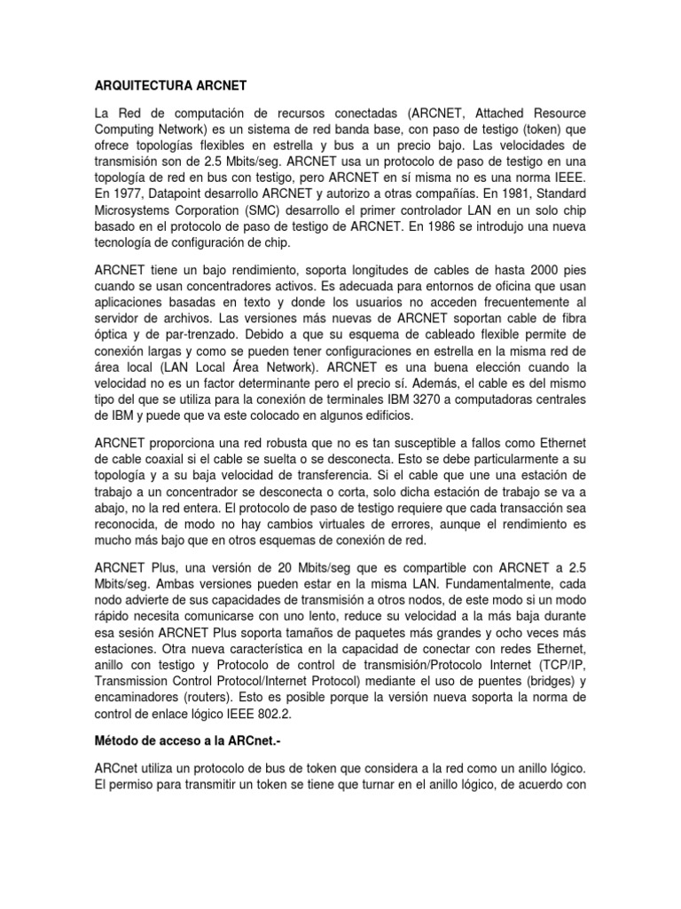 Arquitectura y Protocolo ARCNET | PDF | Protocolos de internet | Ethernet