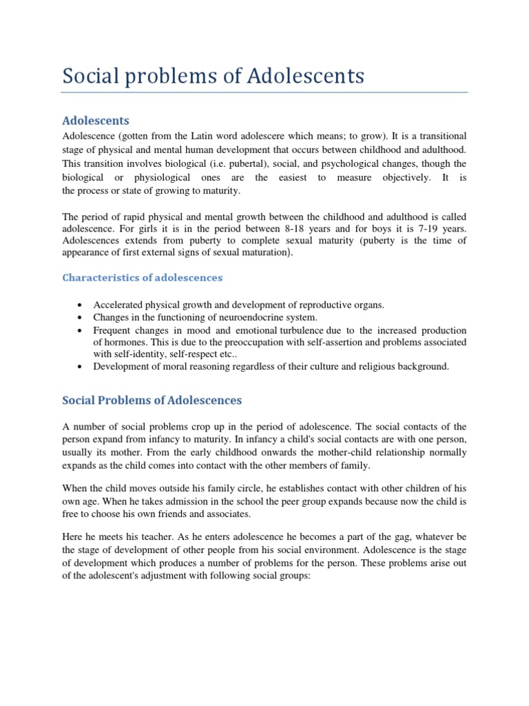 Social Problems Of Adolescence: Les Problèmes D’Une Adolescente – KAZJT