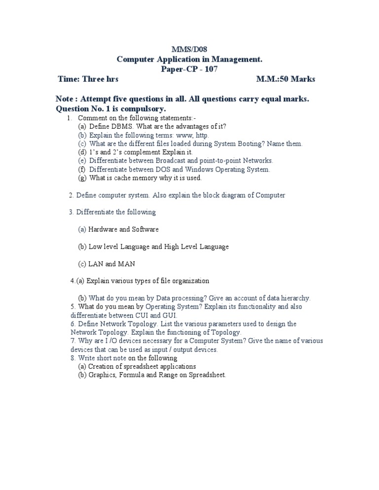 Computer Applications in Management Exam Guide | PDF | Technology ...