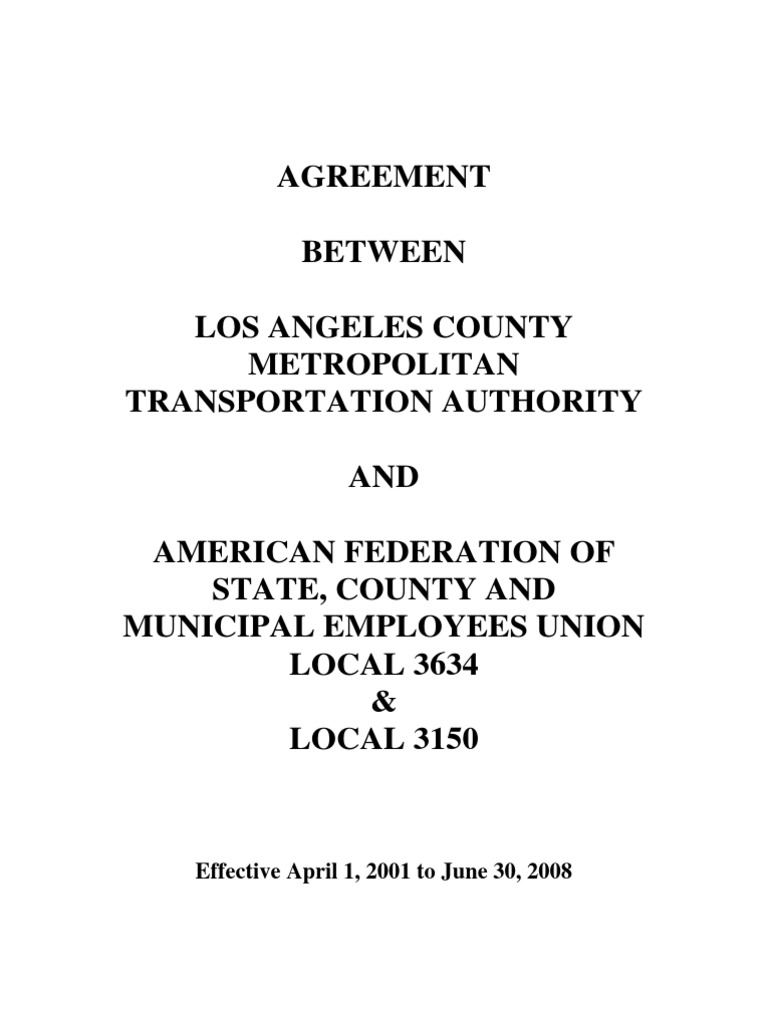 LA Metro AFSCME Union Agreement 2001-2008 | PDF | Payroll | Trade Union