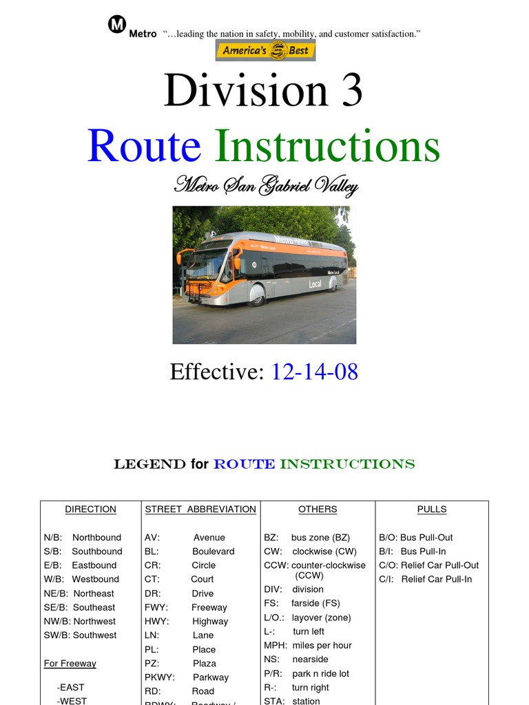 Division 3 Bus Route Instructions | PDF | Road Transport | Transport