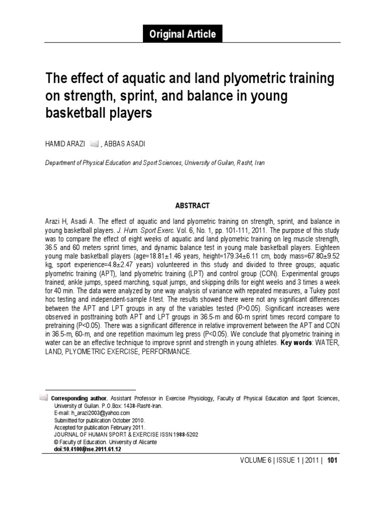 The Effect of Aquatic and Land Plyometric Training On Strength, Sprint ...