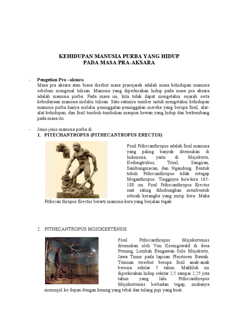Kehidupan Manusia Purba Yang Hidup Pada Masa Pra Aksara