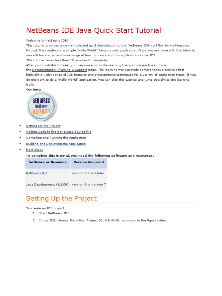 NetBeans IDE Java Quick Start Tutorial | PDF | Net Beans | Applications ...