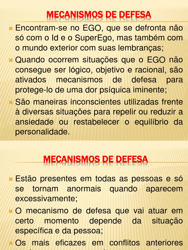 Mecanismos de Defesa | PDF | Ansiedade | Sigmund Freud