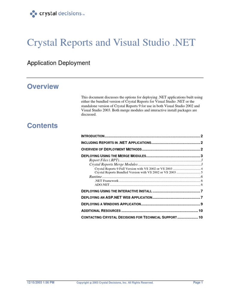 Crystal Report and Vs NET | PDF | Microsoft Visual Studio | Integrated ...