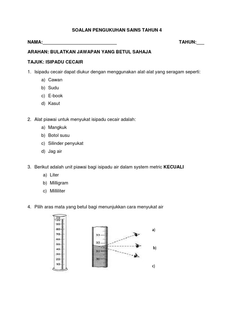 Soalan Pengukuhan Sains Tahun 4