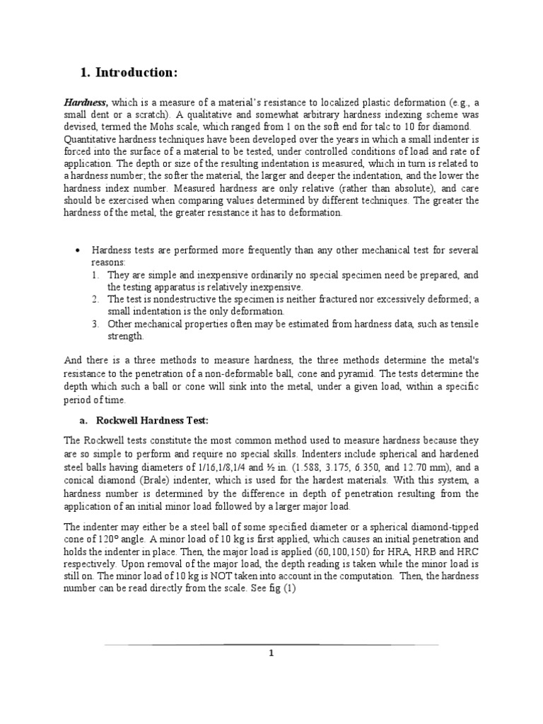 Hardness report Hardness Tests