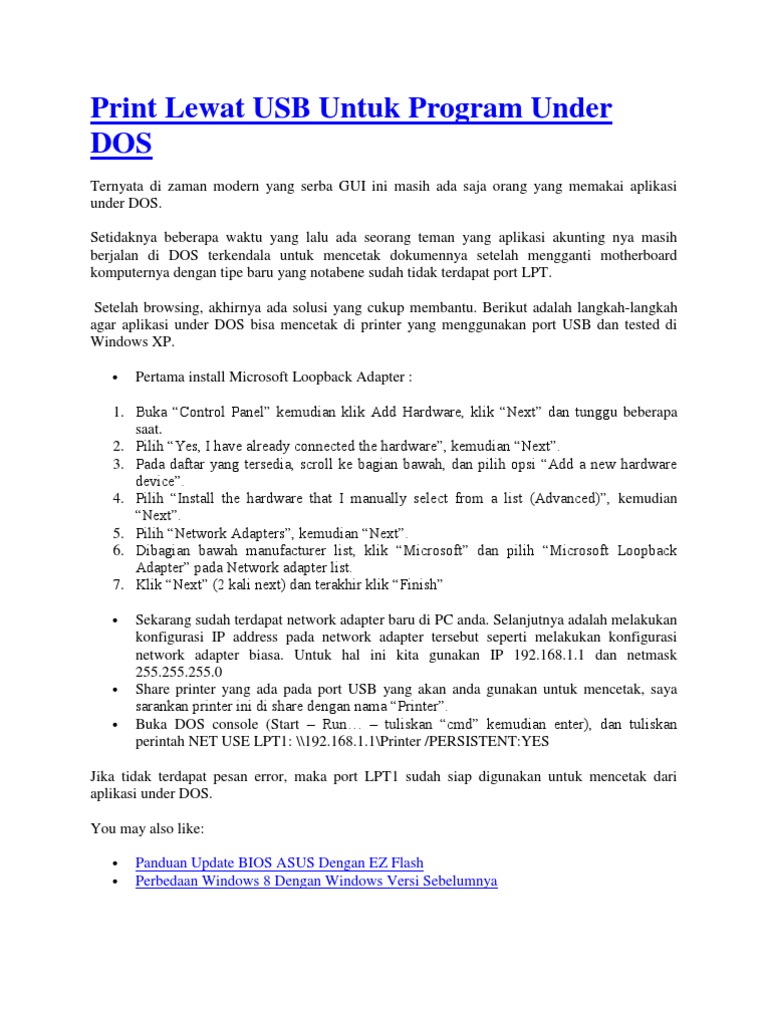 Print Lewat USB Untuk Program Under DOS | PDF | Komputer