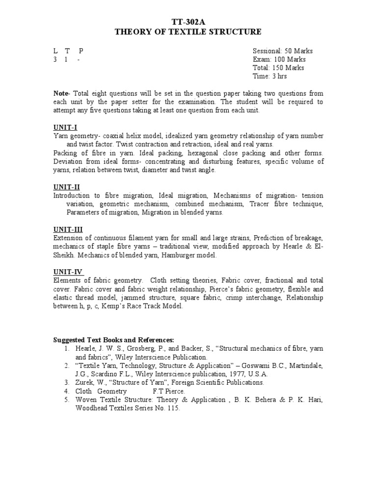 Textile Structure and Testing Syllabus | PDF | Knitting | Spinning ...