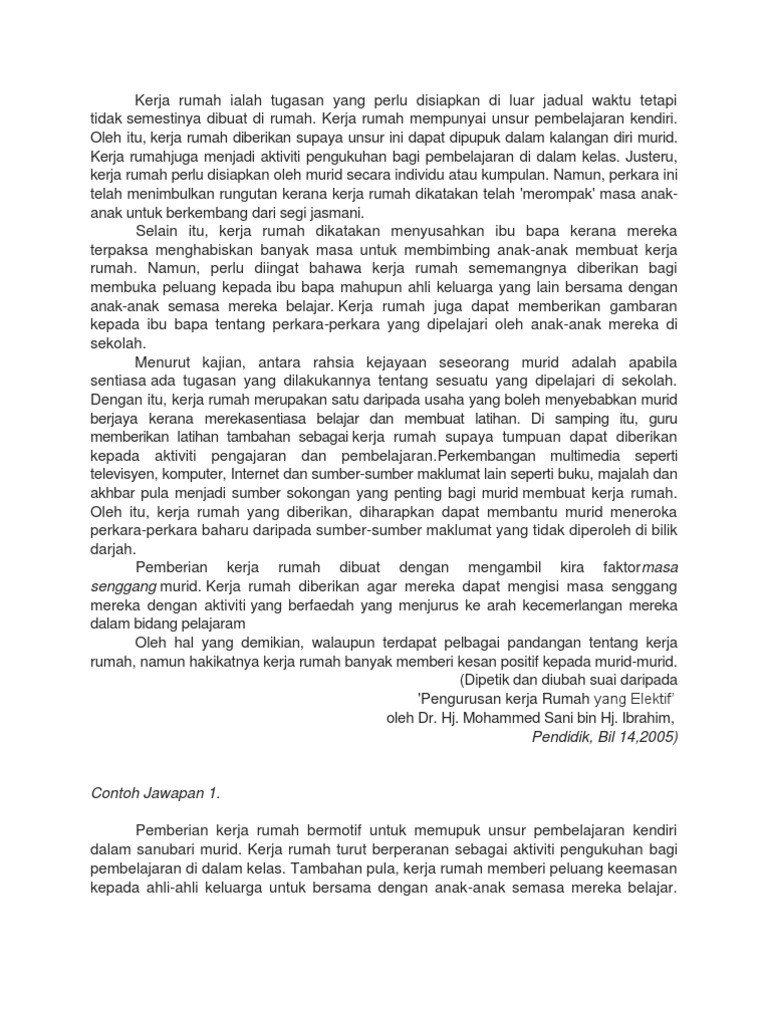 Kerja Rumah Ialah Tugasan Yang Perlu Disiapkan Di Luar Jadual Waktu Tetapi Tidak Pdf