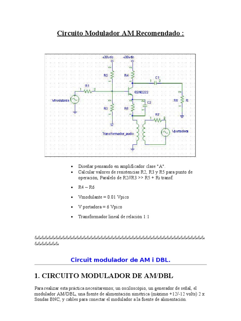 Circuito Modulador AM/DBL Detallado | PDF | Modulación de frecuencia ...