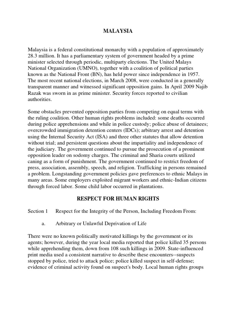 Human Rights Issues in Malaysia | PDF | Remand (Detention) | Prosecutor