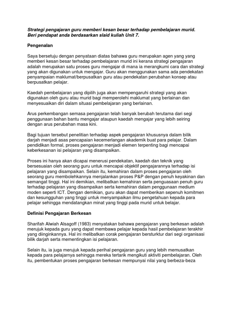 Strategi Pengajaran Guru Memberi Kesan Besar Terhadap Pembelajaran Murid Pdf