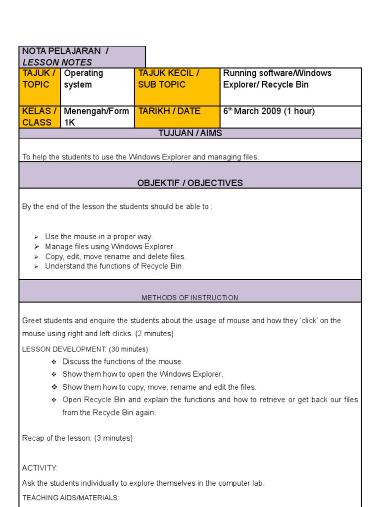 Windows Explorer Lesson for Students | PDF