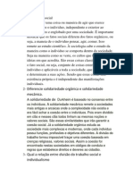 Definição de fato social e solidariedade em Durkheim