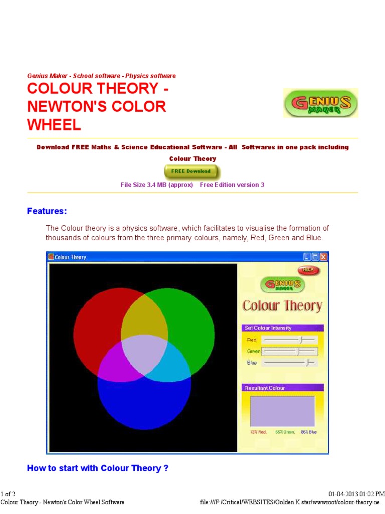 Colour Theory Newton'S Color Wheel Features PDF