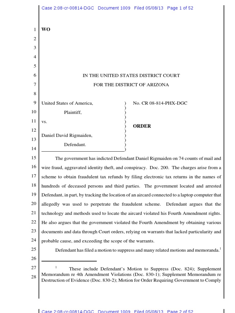 Rigmaiden's Fraud Case Overview | PDF | Expectation Of Privacy | Fourth ...